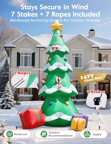 14FT Inflatable Christmas Tree with Lights & Gift Boxes for Yard Decor