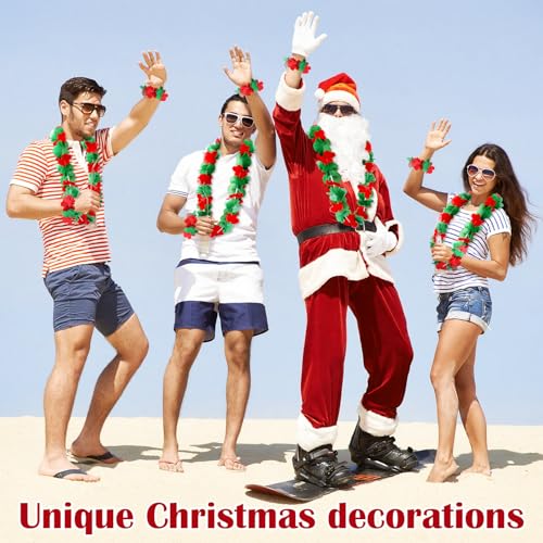 144-Piece Christmas Hawaiian Lei Set, Red and Green Flower Necklaces