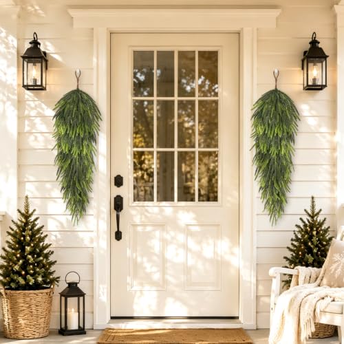 SpringTalk 35" Large Christmas Teardrop Swags - Deep Green, 2 Pack