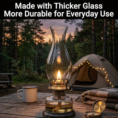 Clear Glass Oil Lamp Chimney - 8.3" Wave Top Hurricane Shade, 3" Fitter
