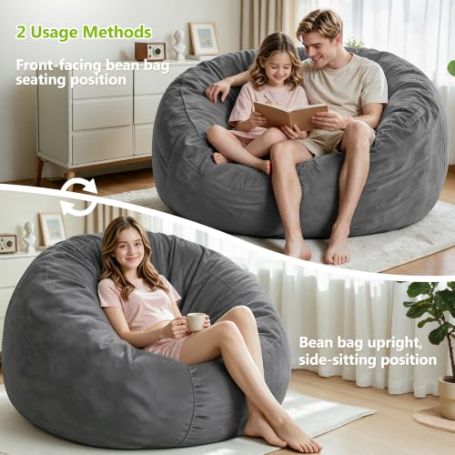 6ft Memory Foam Bean Bag Chair with Washable Velvet Cover and Handle