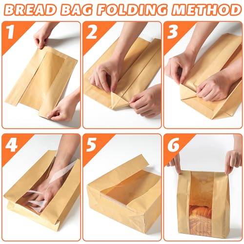 Kraft Paper Bread Bags with Window for Homemade Sourdough Bread, 50 Pack