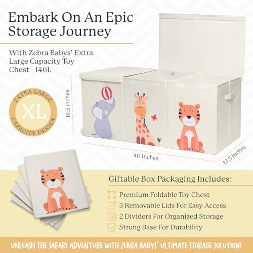 Large Collapsible Toy Chest with Dividers - 40-Inch Kids Storage Organizer