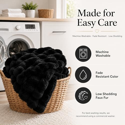 Queen Faux Fur Comforter Set - Soft Fluffy Black Bedding (3-Piece)