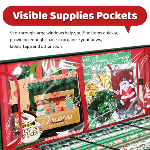 40-Inch Gift Wrap Storage Container with Pockets for Underbed Use