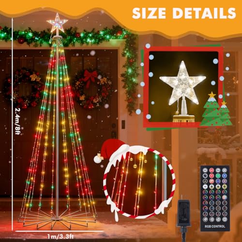 8 Ft Smart RGB Christmas Cone Tree with 340 LED Lights & App Control