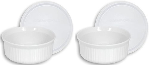 CorningWare French White Round Dish Set - 24-Ounce with Plastic Cover | Pack of 2