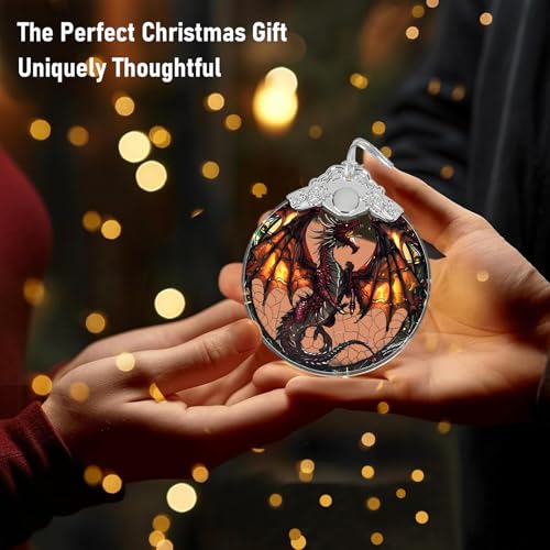 GMEMNOV Hand-Painted Stained Glass Dragon Christmas Ornament - Flying Dragon Holiday Decor