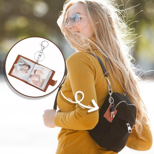 4 Pack 2.5-Inch Mini Photo Album Keychain Leather Pocket Photo Holder