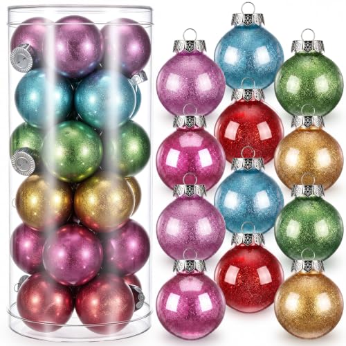 Soaoo Bright 24pcs Christmas Glitter Ball Ornaments 2.36" Shatterproof