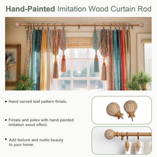 1-Inch Heavy Duty Adjustable Curtain Rod Set with Leaf Finials, 36"-88"