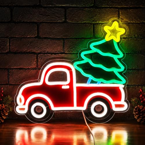 Christmas Truck LED Neon Sign - Holiday Wall Decor with Xmas Tree