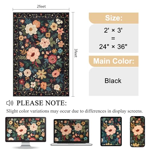 2x3 Floral Washable Indoor Door Mat - Non-Slip Low Pile Entryway Rug