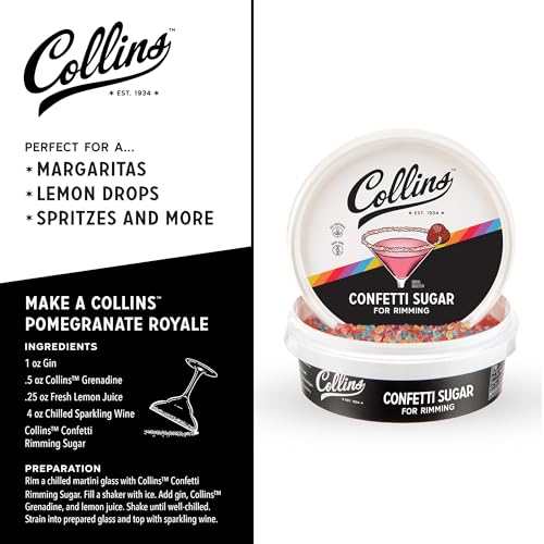 Collins Confetti Sugar - All-Natural Plant-Based Cocktail Rimming Sugar - Festive 4 oz