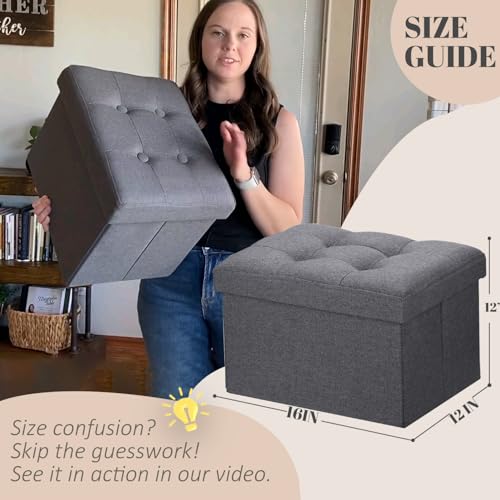 Small Folding Storage Ottoman Stool - Under Desk Footrest (Dark Gray)