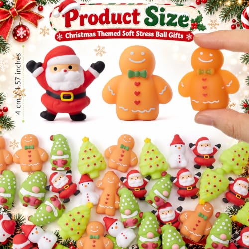Thenshop 20 Pcs Christmas Stress Ball Set - 5 Styles Mini Soft Squeeze Balls