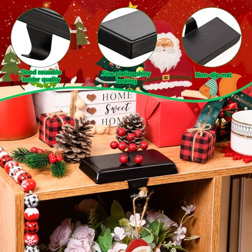 4-Pack Weighted Metal Christmas Stocking Holders for Mantel - Black