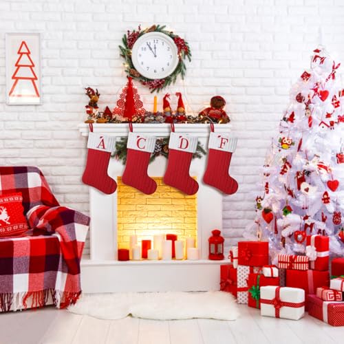 19-Inch Personalized Red Knit Christmas Stocking with Embroidered Initial