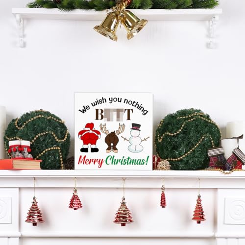FTRBXT Santa Christmas Bathroom Wooden Box Sign – 5x5 in, Rustic Home Toilet Shelf Wall Decor (C-Christmas Bathroom)