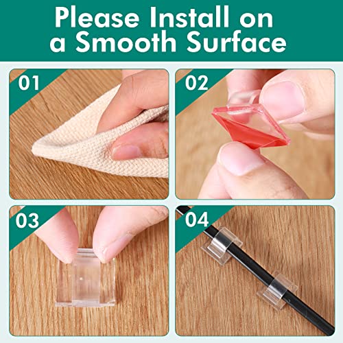 60-Piece Self-Adhesive Cable Clips and String Light Hooks for Desk and Wall