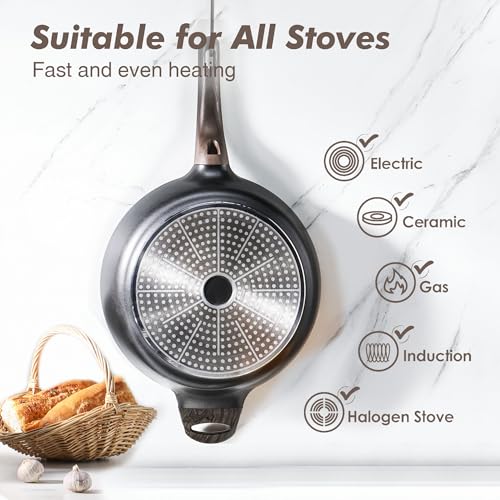 12-Inch Nonstick Frying Pan with Lid, 5-Quart Deep Saute Pan Skillet