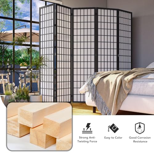 6-Panel Folding Room Divider, 6ft Japanese Shoji Privacy Screen, Black
