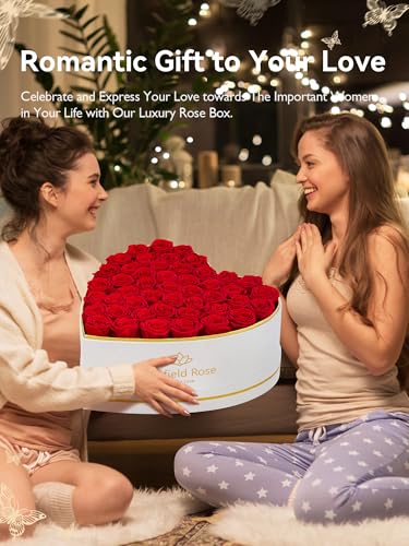 47 Preserved Roses in Heart-Shaped Suede Box, Long-Lasting Forever Flowers