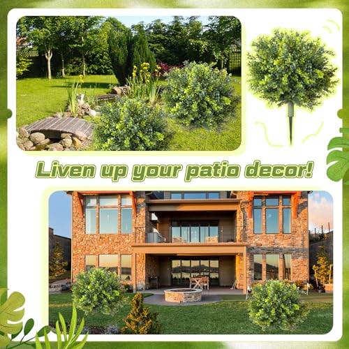 2-Pack 24-Inch Artificial Boxwood Topiary Ball Trees with Ground Spikes