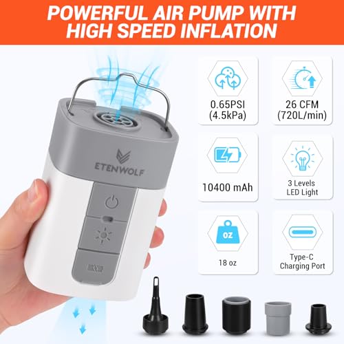 Portable Electric Air Pump for Inflatables with Camping Light & Power Bank