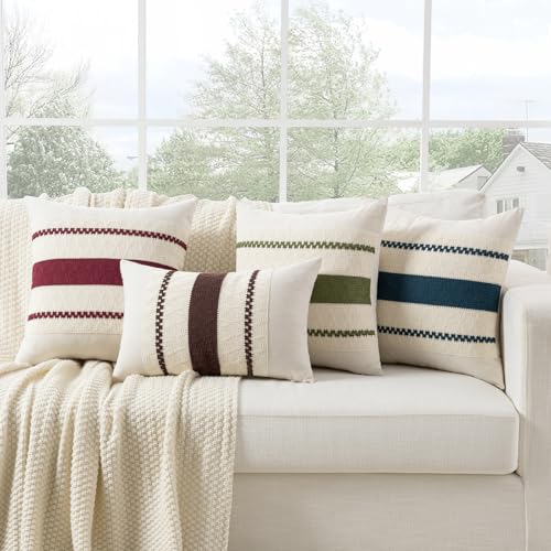 Fancy Homi Set of 2 Burgundy Boho Throw Pillow Covers 22x22 Inch for Couch Bed Sofa