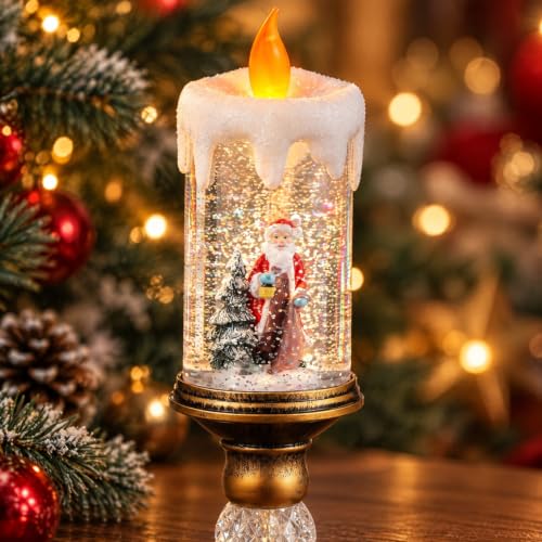 Cabilock USB Snow Globe Candle Lamp Santa Scene, Christmas Tabletop Decor