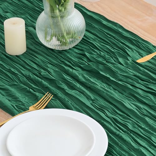 Emerald Green Cheesecloth Table Runner 10ft (1 Pack) Holiday Rustic Boho