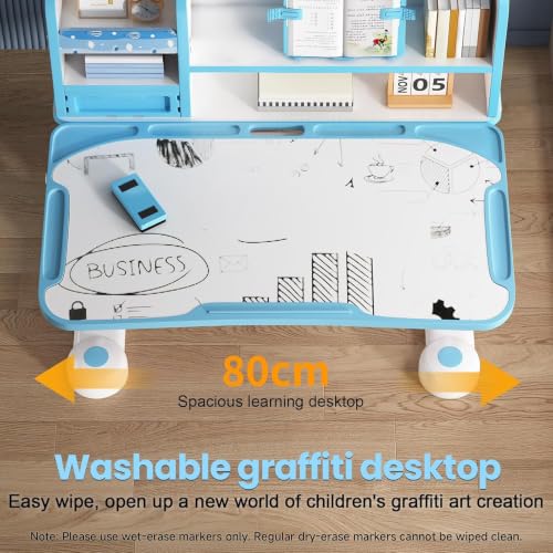 Kids Adjustable Desk and Chair Set with Hand Crank and Tilting Desktop