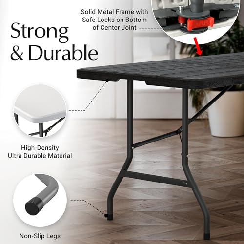 Our Modern Space 6-Foot Heavy-Duty Folding Table with Built-In Handle and Steel Legs