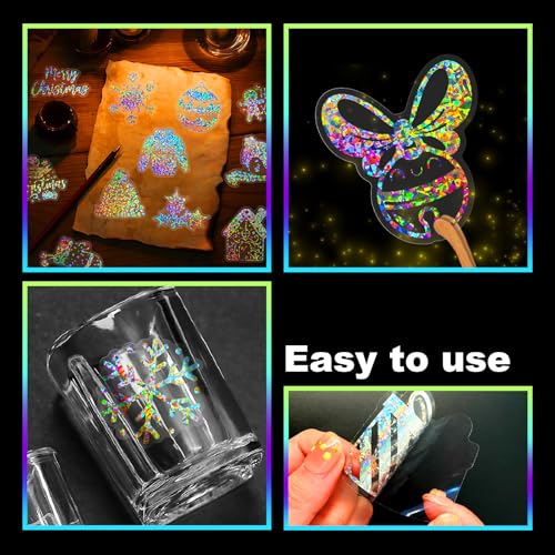 Holographic Christmas Sticker Set 50pcs - Transparent Waterproof Scrapbooking Decor