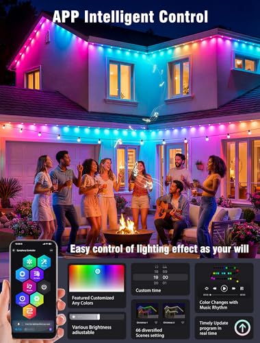 150FT RGBIC Outdoor String Lights - Smart Color Changing LED with 90 LEDs, Wall-Washing & Ground Mounting