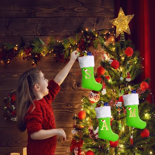 20-Inch Monogram Green Velvet Christmas Stocking with White Plush Cuff