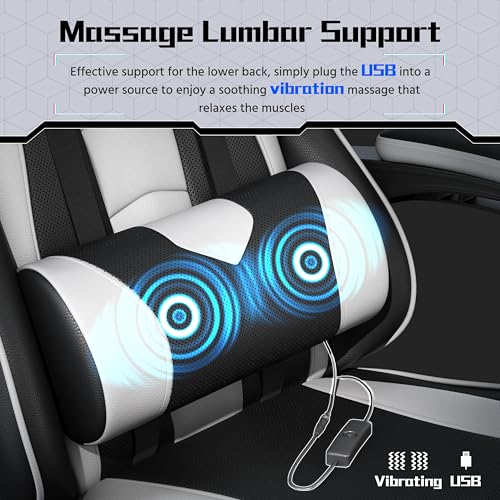 Ergonomic Gaming Chair with Massage Lumbar Pillow and Retractable Footrest