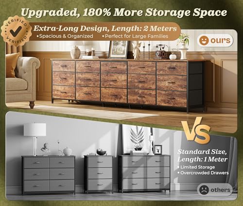 78.7-Inch Extra Long 15-Drawer Dresser and TV Stand for Bedroom