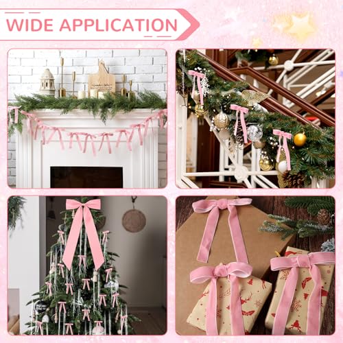 Pink Christmas Tree Decor Set with Velvet Bows, Tree Topper & Silver Icicles