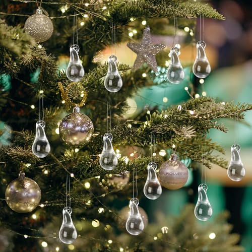 44 Pcs Clear Glass Teardrop Ornaments, Hanging Icicle Drops for Christmas