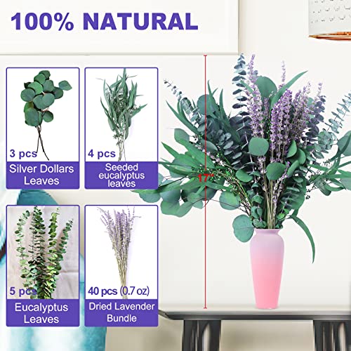 Dried Eucalyptus & Lavender Stems Bundle for Shower Spa Decor - 52 Pcs