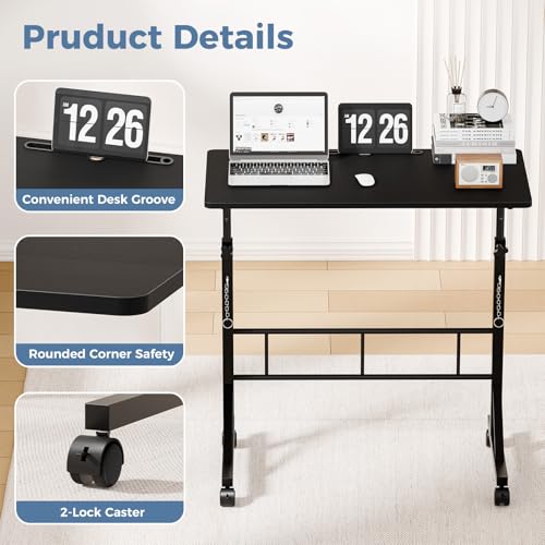 31.5" Adjustable Height Walking Pad Desk - Mobile Rolling Laptop Stand