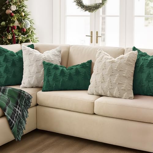 Christmas Pillow Covers 22x22 Dark Green Set of 2 Holiday Decor