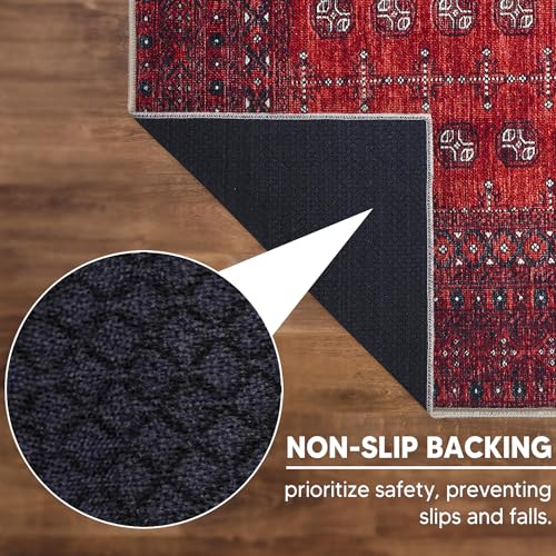 Vintage Washable Entryway Rug 2x3, Non-Slip Cotton Chenille Area Rug