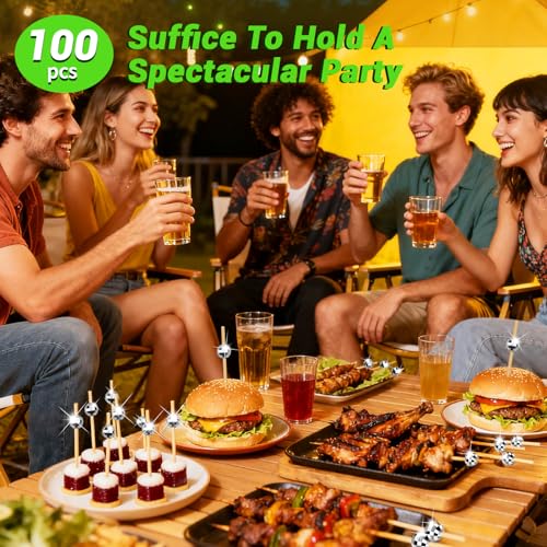 DecorWoo 4.7 Inch Silver Mini Disco Ball Cocktail Picks - 100 Count Party Food & Drink Garnishes