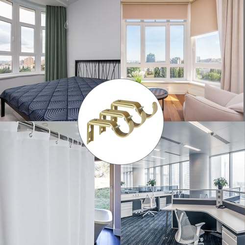 Adjustable Heavy Duty Curtain Rod Brackets - Gold Metal, Set of 3