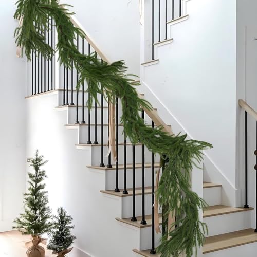 2Pcs 9ft Christmas Norfolk Pine Garland – Premium Norfolk Pine Artificial Garland (9FT) by Tinkllicoy