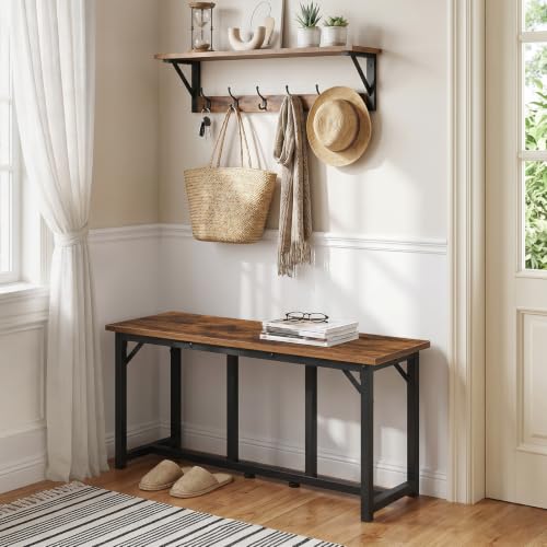 Rustic Dining Bench 31.5-Inch Industrial Kitchen Bench with Metal Frame