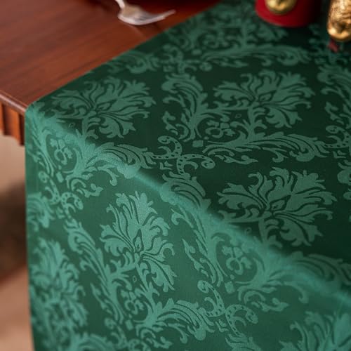 Joyfol Day 14x60 Inch Jacquard Green Damask Table Runner, Waterproof Xmas Holiday